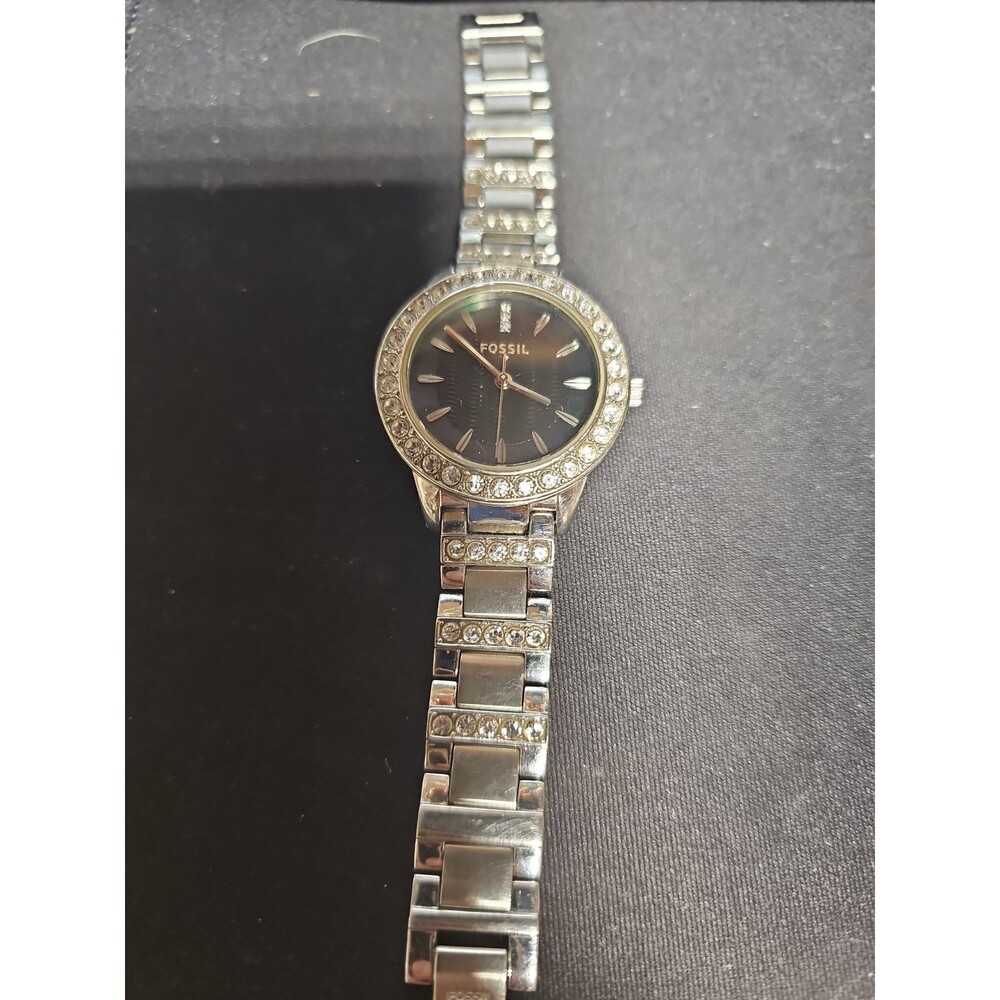 Fossil Jesse Watch Women 34mm Silver Tone Abalone Crystals New Battery 7.25"READ